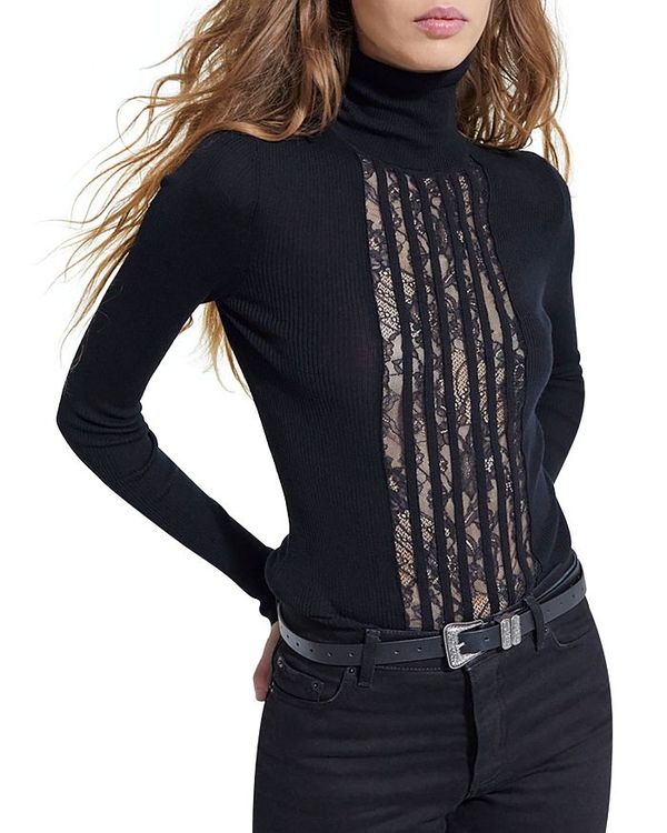 ザ・クープルス レディース ニット・セーター アウター Sweater Lace Inset Turtleneck Wool Black