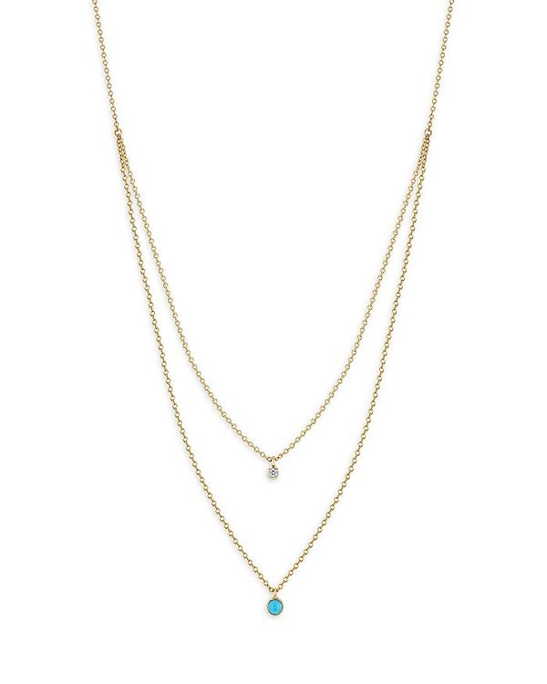 ゾイチッコ レディース アクセサリー ネックレス・チョーカー・ペンダントトップ レース Zoe Chicco 14K Gold Diamond & Turquoise Layered Pendant Necklace 16\
