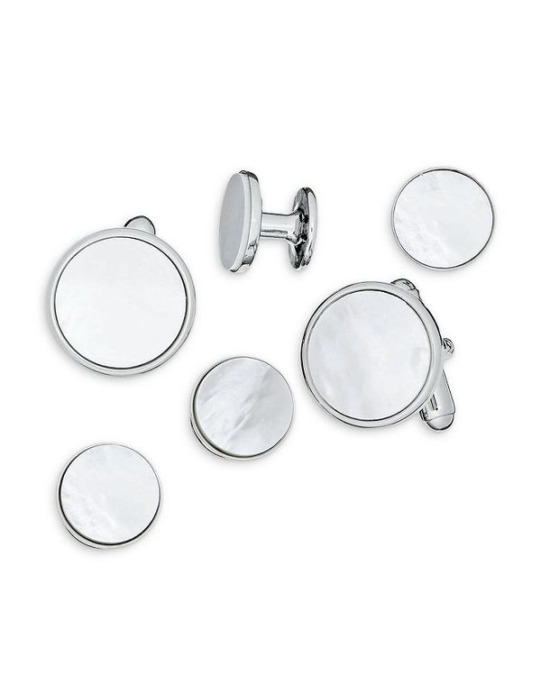リンクアップ メンズ アクセサリー カフスボタン LINK UP Classic Round Mother Of Pearl Stud & Cufflink Set Silver シルバー