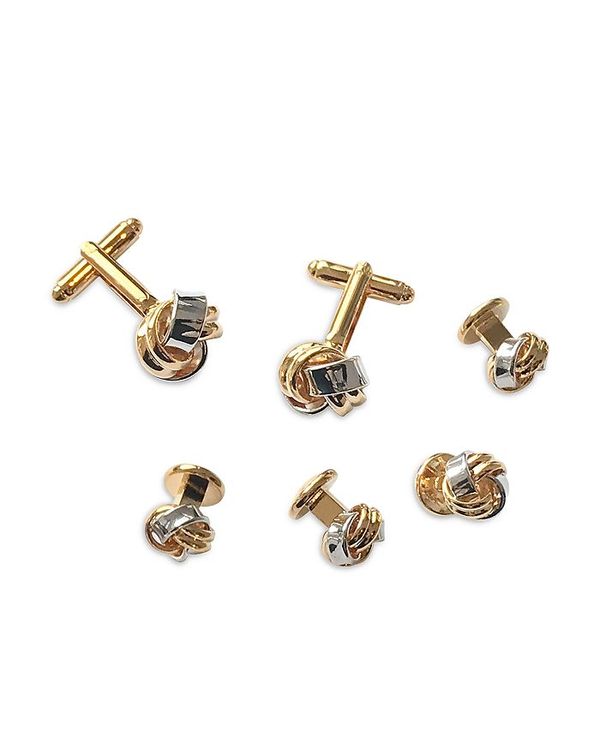 リンクアップ メンズ アクセサリー カフスボタン LINK UP Classic Knot Silver & Gold Tone Rhodium Plated Stud & Cufflink Set Gold/Silver ゴールド