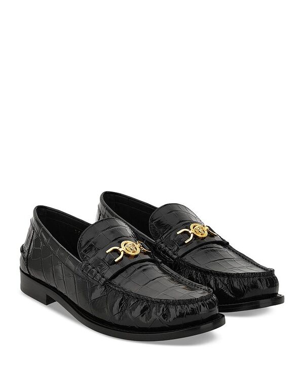 ヴェルサーチ メンズ シューズ スリッポン・ローファー ローファー Versace Men's Medusa '95 Croc Embossed Slip On Loafers Black ブラック｜ReVida 店