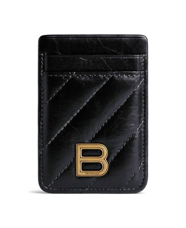 バレンシアガ レディース アクセサリー 財布 キルティング Balenciaga Crush Magnet Card Holder Quilted Black ブラック