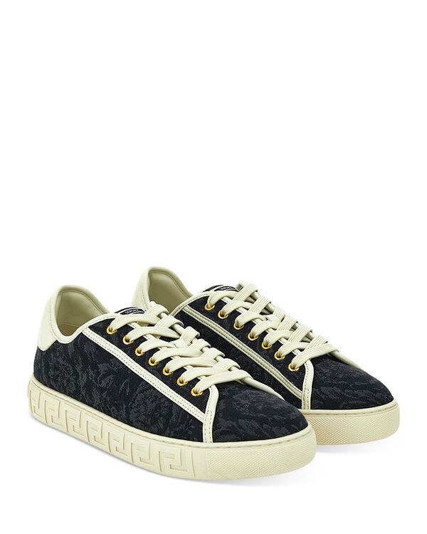 ヴェルサーチ メンズ シューズ スニーカー スピード競技 Versace Men\u0027s Lace Up Low Top Sneakers Black/Off White 象牙色