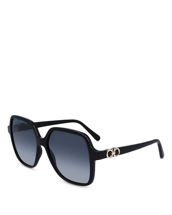 フェラガモ レディース アクセサリー サングラス・アイウェア Ferragamo Rectangular Gancini Sunglasses 57mm Black/Blue Gradient ブラック