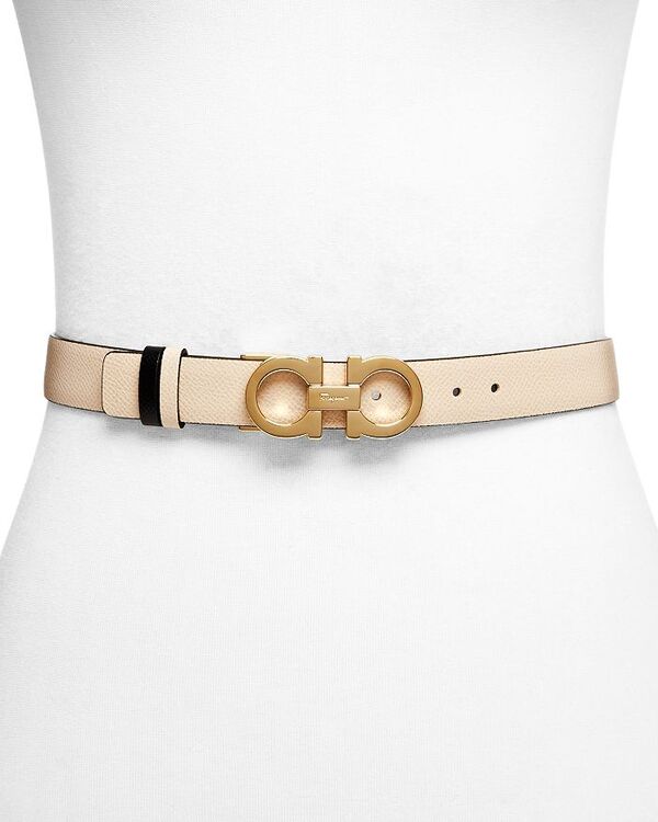 サルヴァトーレ フェラガモ レディース 御徒面子 ボディバッグ・ウエストポーチ Salvatore Ferragamo Women\u0027s Skinny Gancini Belt Macadamia/Black/Gold 黒いこと