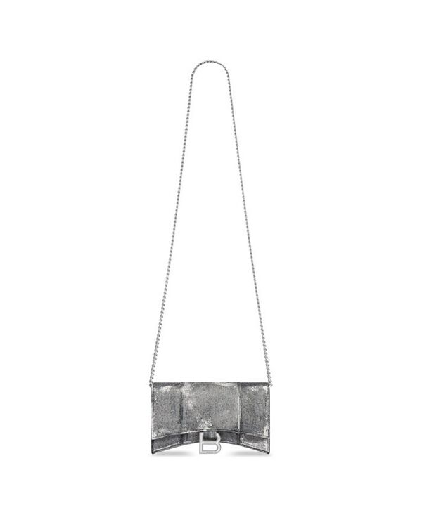 バレンシアガ レディース 付属品 がま口 刷り上げる ジーンズ Balenciaga Hourglass Wallet on Chain インチ Denim Print Open Grey 薄墨色 バッグ・小物・ブランド雑貨-レディース財布-財布・ケース