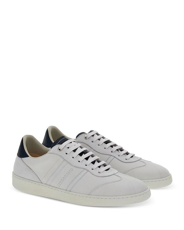 フェラガモ メンズ シューズ スニーカー レース Ferragamo Men's Achille Lace Up Sneakers Optic White/Marine Blue ホワイト|ReVida 店