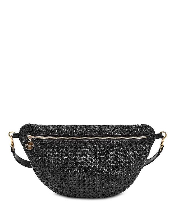 クレアブイ レディース 御徒面子 ボディバッグ・ウエストポーチ なめし革 Clare V. Grande Fanny Woven Checker Leather Belt Bag Black 黒いこと