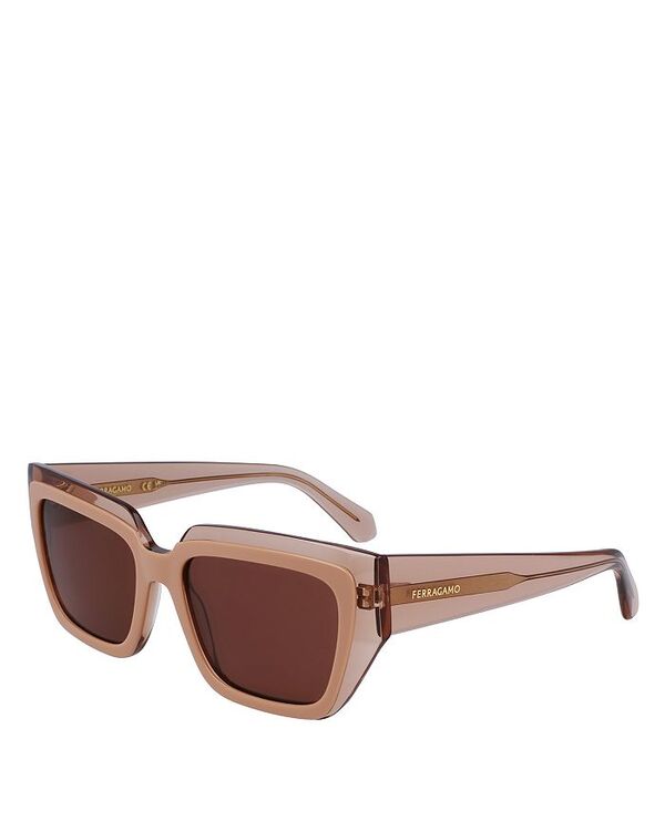 フェラガモ レディース アクセサリー サングラス・アイウェア カラーブロック Ferragamo Colorblock Square Sunglasses 55mm Tan/Brown Solid ブラウン