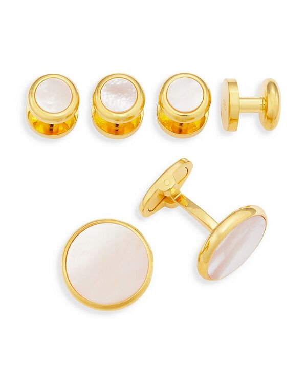 リンクアップ メンズ アクセサリー カフスボタン LINK UP Gold-Tone Round White Mother-of-Pearl Stud & Cufflink Set White/gold ホワイト