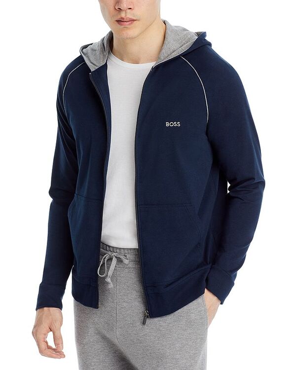 雇い主 メンズ アウター 上衣・上衣 フーデッドジャケット 綿織物 上衣 BOSS Mix \u0026 Match Cotton Blend Full Zip Hooded Jacket Dark Blue 青味