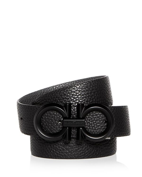 フェラガモ メンズ 付属物 三尺帯 なめし革 Ferragamo Men\u0027s Double Gancini Black Buckle Reversible Leather Belt Nero/Gray 薄墨色