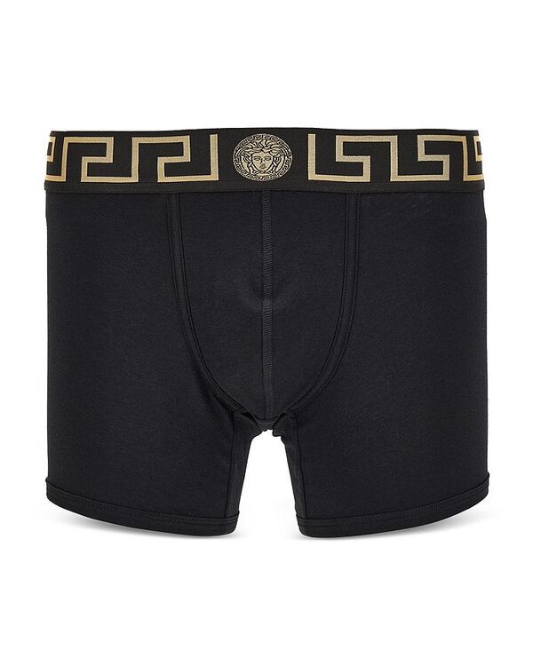 ヴェルサーチ メンズ アンダーお召しもの ボクサーズボン下 Versace Greca Border Trunks Black-Gold 黒いこと