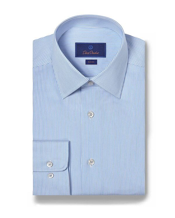 デイビッドドナヒュー メンズ トップス シャツ スリムフィット コットン David Donahue Cotton Twill Fine Line Stripe Slim Fit Dress Shirt White/Blue ホワイト|ReVida 店