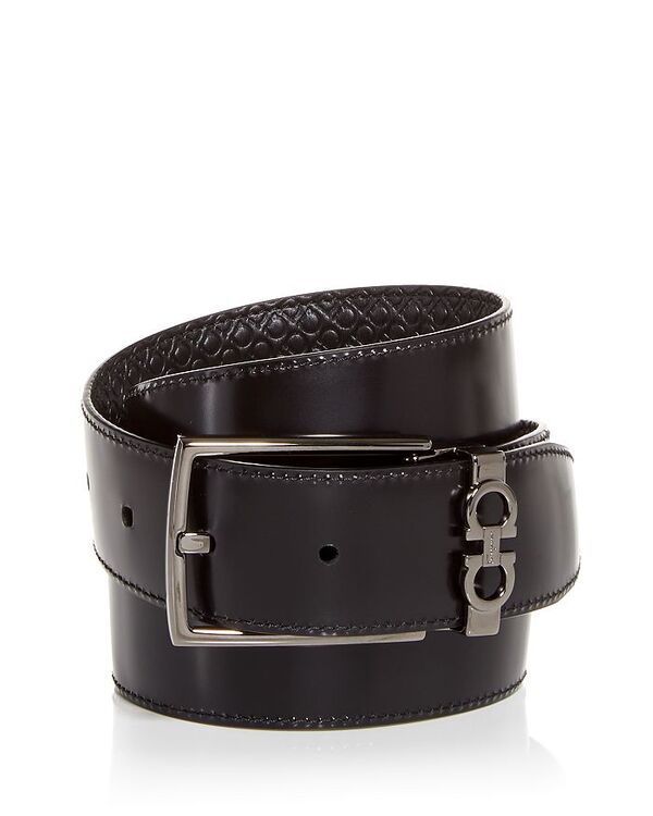 フェラガモ メンズ 付属物 三尺帯 なめし革 Ferragamo Salvatore Men\u0027s Gancini Embossed Reversible Leather Belt Nero
