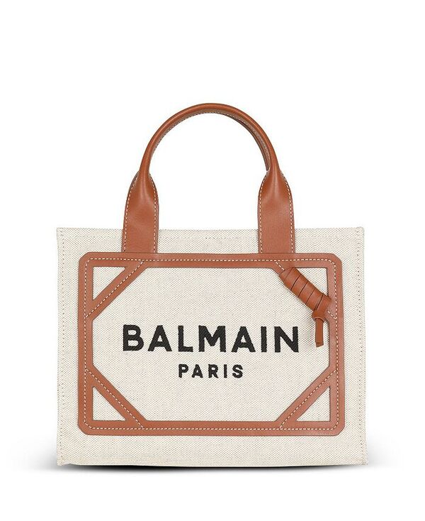 バルマン レディース バッグ トートバッグ レザー Balmain B-Army Small Tote Bag in Canvas and Leather Beige ベージュ