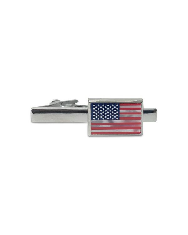 リンクアップ メンズ アクセサリー ネクタイ LINK UP American Flag Mother Of Pearl Rhodium Plated Short Tie Bar Red White Blue ホワイト