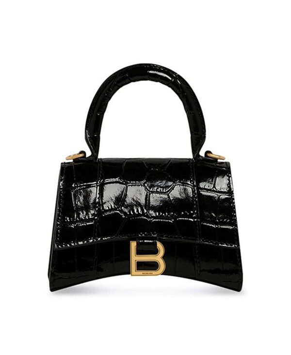 バレンシアガ レディース バッグ ハンドバッグ ミニ Balenciaga Hourglass Mini Handbag with Chain Crocodile Embossed Black ブラック