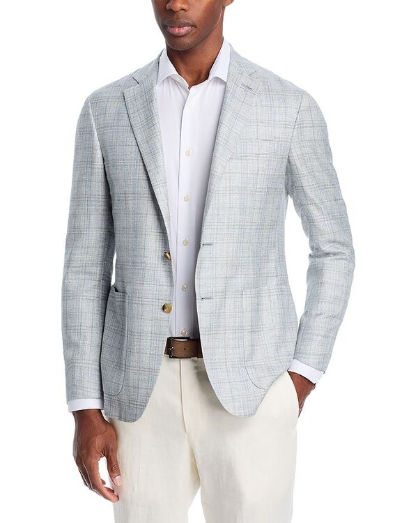 カナーリ メンズ アウター ジャケット・ブルゾン レギュラーフィット ウール シルク コート リネン Canali Kei Wool Silk & Linen Plaid Unstructured Regular Fit Sport Coat Light Blue ブルー|ReVida 店