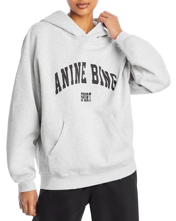 アニービン レディース アウター パーカー・スウェット ロゴ パーカー Anine Bing Harvey Logo Hoodie Grey Melange グレー|ReVida 店