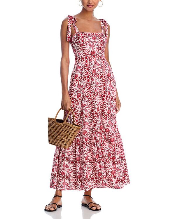 アクア レディース トップス ワンピース マキシワンピース プリント マキシ AQUA Tile Print Maxi Dress - Exclusive Red/White ホワイト