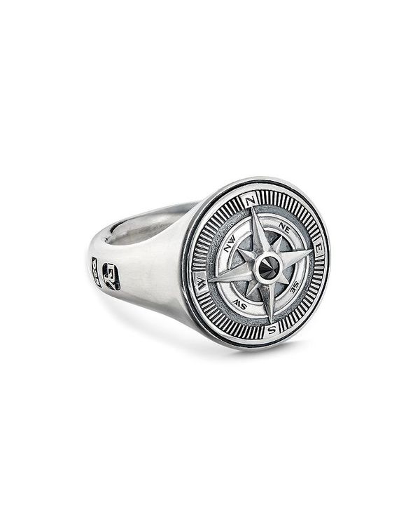 高級感 楽天市場 デイビット ユーマン メンズ 指輪 アクセサリー Sterling Silver Maritime Compass Signet Ring With Black Diamond Silver Revida 楽天市場店 新品 Www Kioskogaleria Com