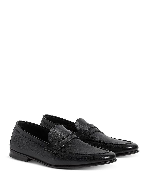 ゼニア メンズ シューズ スリッポン・ローファー なめし革 置き目毛革 ZEGNA Natural Grain Leather Mocassin Loafers Black 黒いこと