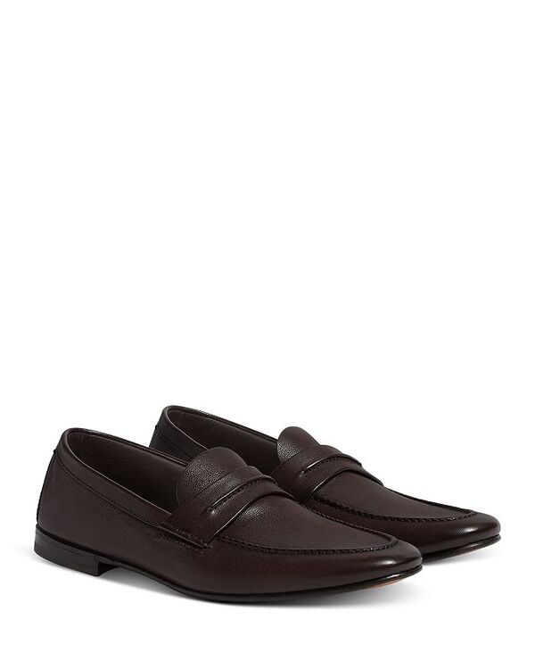 ゼニア メンズ シューズ スリッポン・ローファー なめし革 置き目毛革 ZEGNA Natural Grain Leather Mocassin Loafers Dark Brown 赤銅色