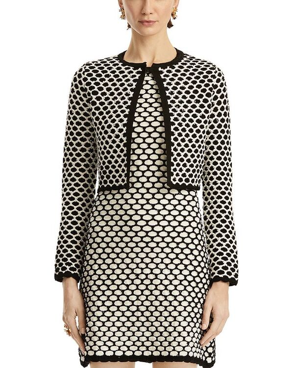 オスカー デ ラ レンタ レディース アウター 上衣・上衣 スパンコール 編み物 上衣 Oscar de la Renta Honey Comb Sequin Knit Jacket Black/White 白いこと