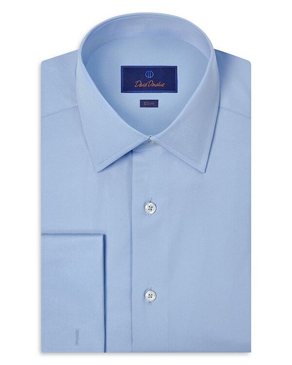 デイビッドドナヒュー メンズ トップス シャツ スリムフィット David Donahue Slim Fit Broadcloth French Cuff Dress Shirt Blue ブルー｜ReVida 店