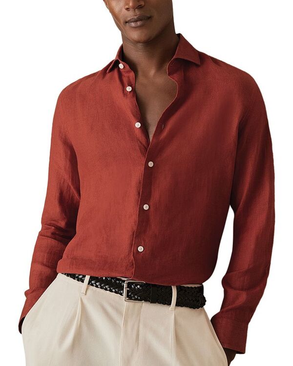 レイス メンズ トップス シャツ スリムフィット リネン REISS Linen Slim Fit Shirt Paprika Red レッド