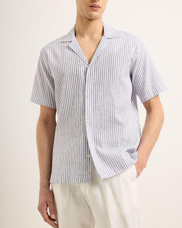 オールバー ブラウン メンズ トップス シャツ ボタンダウン ダウン Orlebar Brown Maitan II Beach Stripe Seersucker Button Down Shirt Blue/White ホワイト｜ReVida 店