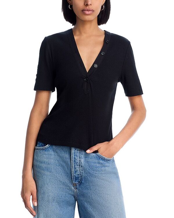 デレクラムテンクロスバイ レディース トップス Tシャツ リブ Derek Lam 10 Crosby Adrian Ribbed Tee Black ブラック｜ReVida 店