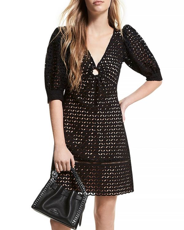 独創的 楽天市場 マイケルコース レディース ワンピース トップス Geo Eyelet Mini Dress Black Revida 楽天市場店 値引きする Advance Com Ec