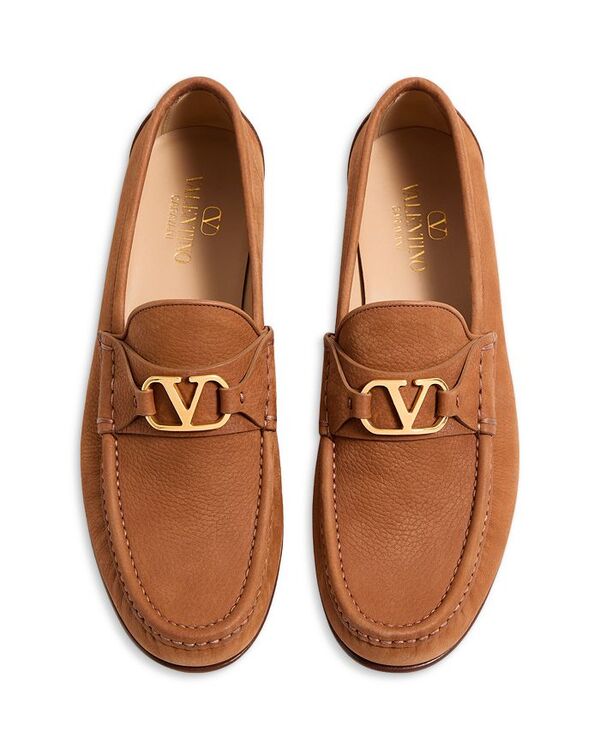 ヴァレンティノ レディース シューズ スリッポン・ローファー スエードクロス 置き目毛革 ロゴタイプ Valentino Garavani VLogo Signature Suede Loafers Tabacco