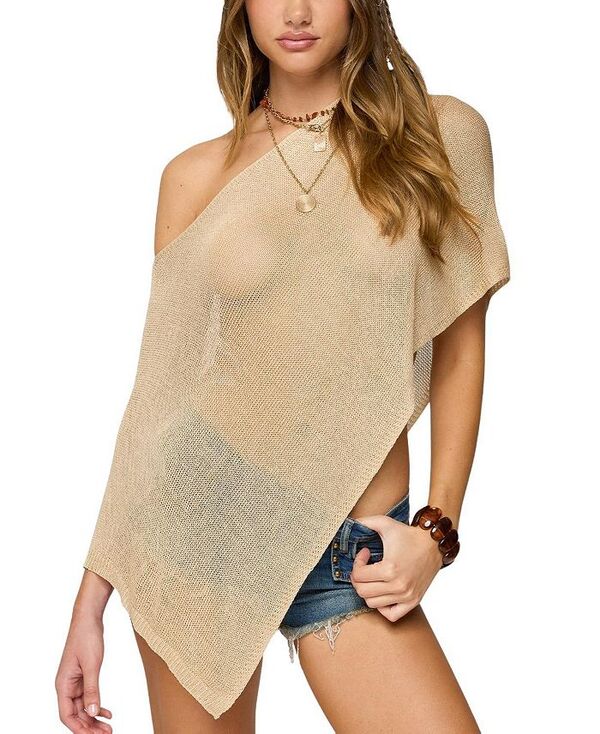 アディクテッド レディース トップス シャツ アシンメトリー ニット Edikted Azalia Asymmetric Knit Top Beige ベージュ