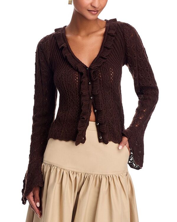ファーム レディース アウター カーディガン Vネック セーター FARM Rio V Neck Cardigan Sweater Brown ブラウン