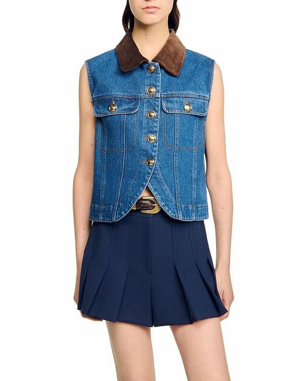 サンドロ レディース アウター ベスト デニム Sandro Denim Vest Blue Jean ブルー