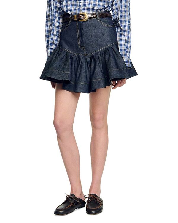 サンドロ レディース ボトムス スカート フリル ミニ デニム Sandro Ruffled Mini Denim Skirt Deep Blue ブルー