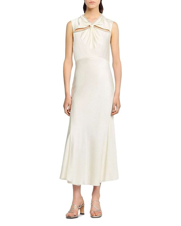 サンドロ レディース トップス ワンピース マキシワンピース サテン マキシ Sandro Rhinestone Trim Satin Maxi Dress Ecru エクリュ