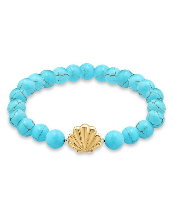 アクア レディース アクセサリー ブレスレット・バングル・アンクレット AQUA Clam Shell Charm Gemstone Beaded Stretch Bracelet in 18K Gold Plated Sterling Silver - Exclusive Blue/Gold ブルー