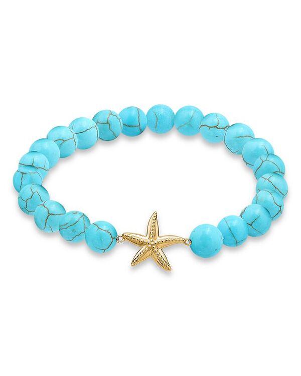 アクア レディース アクセサリー ブレスレット・バングル・アンクレット AQUA Starfish Charm Gemstone Beaded Stretch Bracelet in 18K Gold Plated Sterling Silver - Exclusive Blue/Gold ブルー