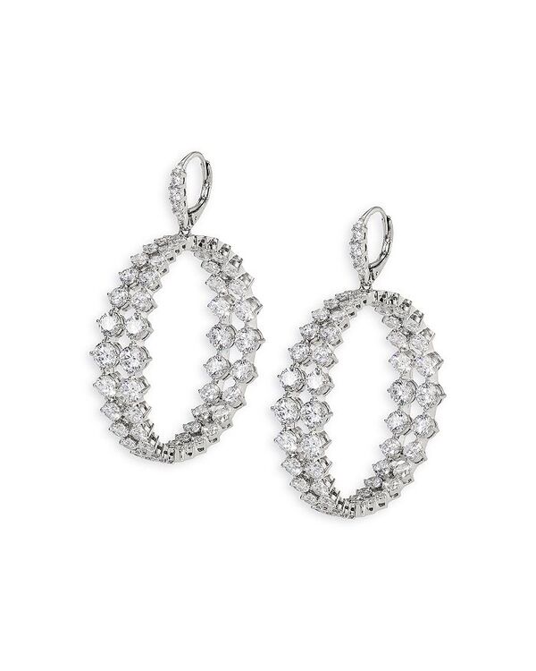 ナディール レディース アクセサリー ピアス・イヤリング Nadri Cubic Zirconia Double Row Drop Hoop Earrings in Rhodium Plated Silver シルバー