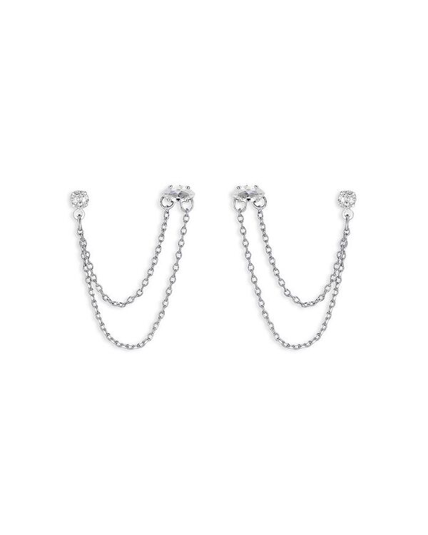 エティカ レディース アクセサリー ピアス・イヤリング Ettika Chain & Crystal Double Piercing Earrings Silver シルバー