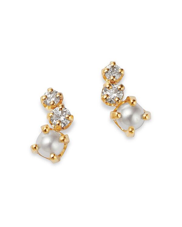 ゾーシッコ レディース アクセサリー ピアス・イヤリング Zo Chicco 14K Yellow Gold Graduated Curved Diamond & Cultured Freshwater Pearl Stud Earrings White/Gold ホワイト