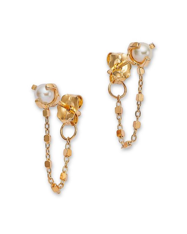 ゾーシッコ レディース アクセサリー ピアス・イヤリング Zo Chicco 14K Yellow Gold Square Bead Chain Cultured Freshwater Pearl Earrings White/Gold ホワイト