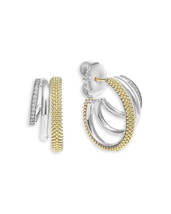 ラゴス レディース アクセサリー ピアス・イヤリング LAGOS Two Tone Caviar Lux Three Ring Diamond Hoop Earrings 0.16 ct. t.w. Silver シルバー
