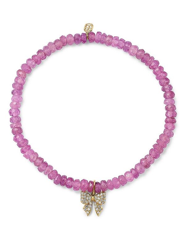 シドニーエヴァン レディース アクセサリー ブレスレット・バングル・アンクレット Sydney Evan 14K Yellow Gold Pink Sapphire Rondelle & Diamond Bow Charm Stretch Bracelet Pink/Gold ピンク
