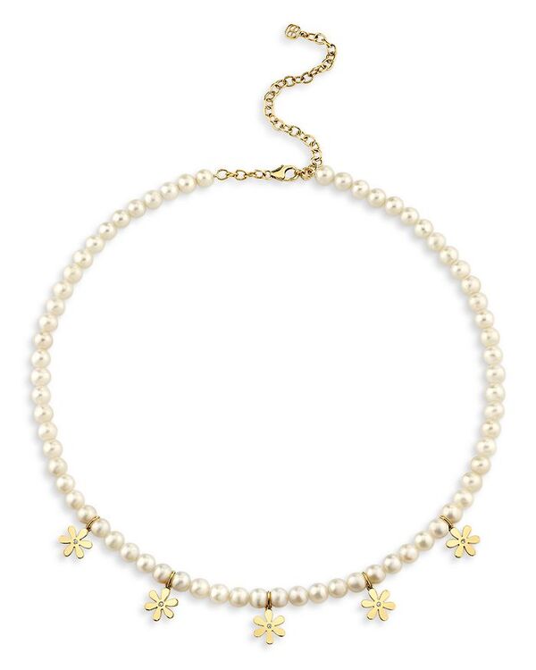 シドニーエヴァン レディース アクセサリー ネックレス・チョーカー・ペンダントトップ レース Sydney Evan 14K Yellow Gold Freshwater Pearl & Diamond Daisy Charm Necklace 18\