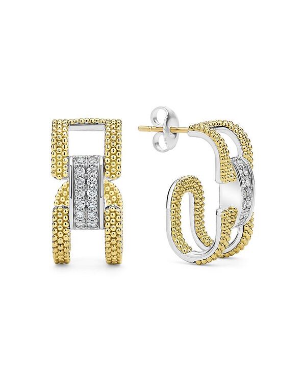 ラゴス レディース アクセサリー ピアス・イヤリング LAGOS 18K Yellow Gold & Sterling Silver Caviar Lux Clip Diamond Pav Hoop Earrings - Exclusive Silver シルバー